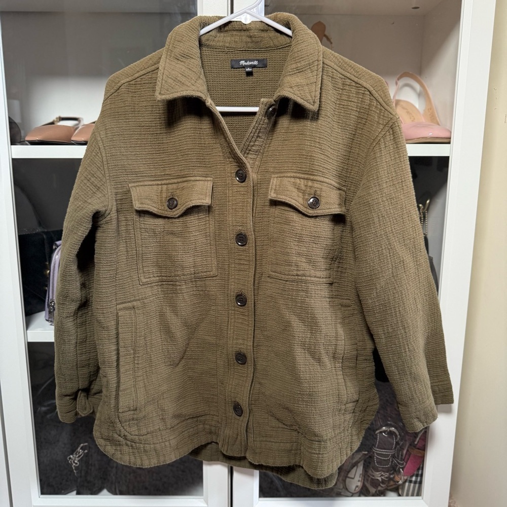 Madewell Olive Green Lightspun Flap-Pocket Oversized Ex-Boyfriend Shirt Size S - Picture 4 of 6